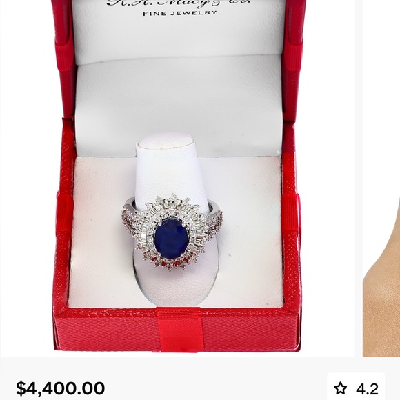 Effy 14kt White Gold Ring with Diamonds and Rich Blue Sapphire $1300